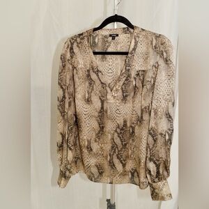Express Snake-Print V-Neck Blouse in Beige and Brown